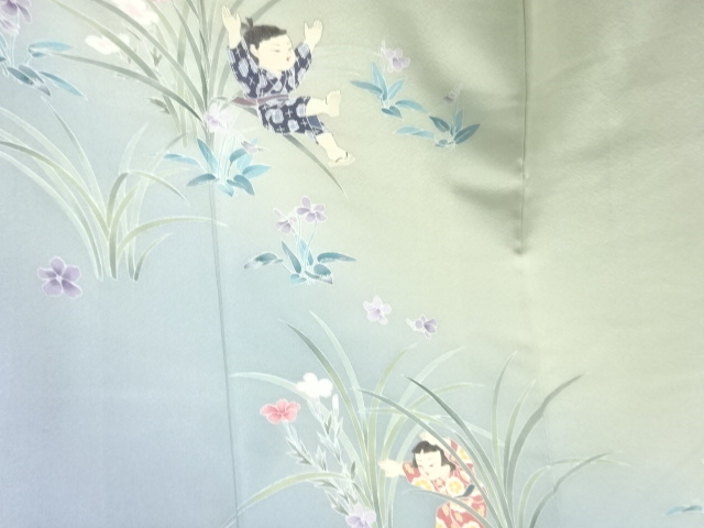  関口遼一作　手描き友禅童子に撫子・菫模様訪問着